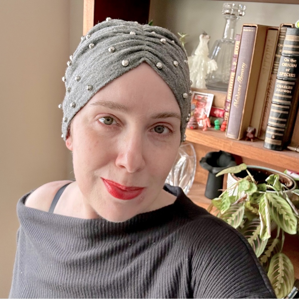 Vintage gray beaded winter turban beanie AS IS